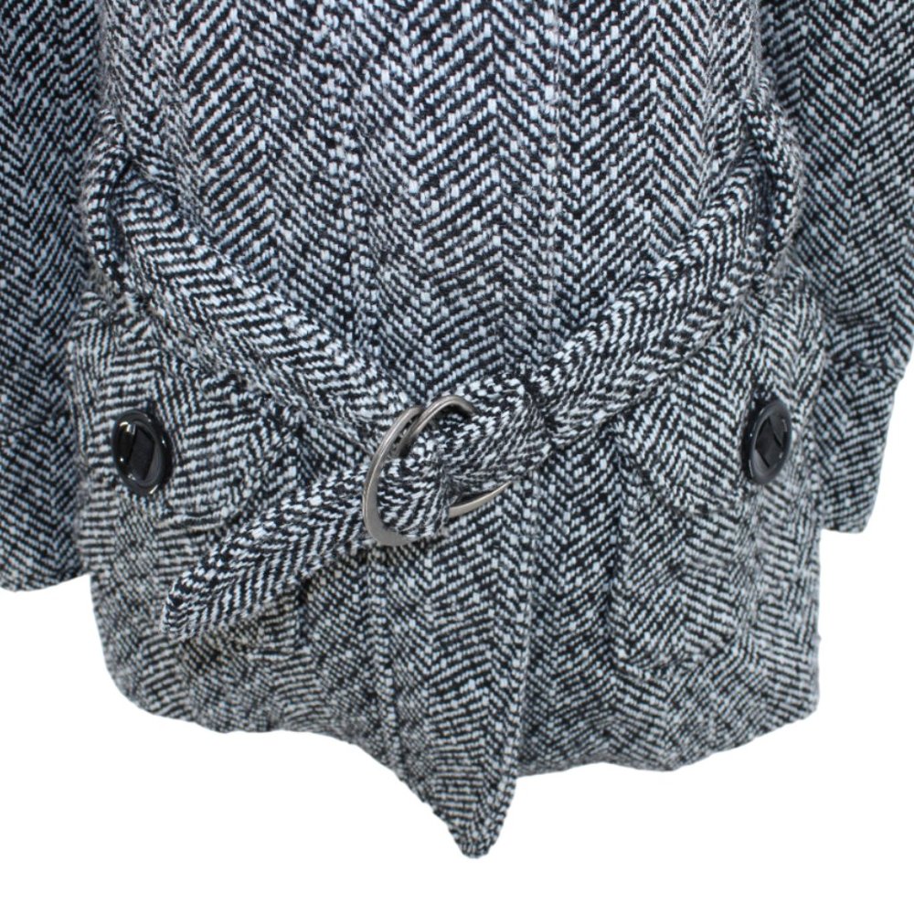 Vintage Oxygen Herringbone Wool Blend Belted Coat Black White Ribbed Collar - Picture 4 of 10